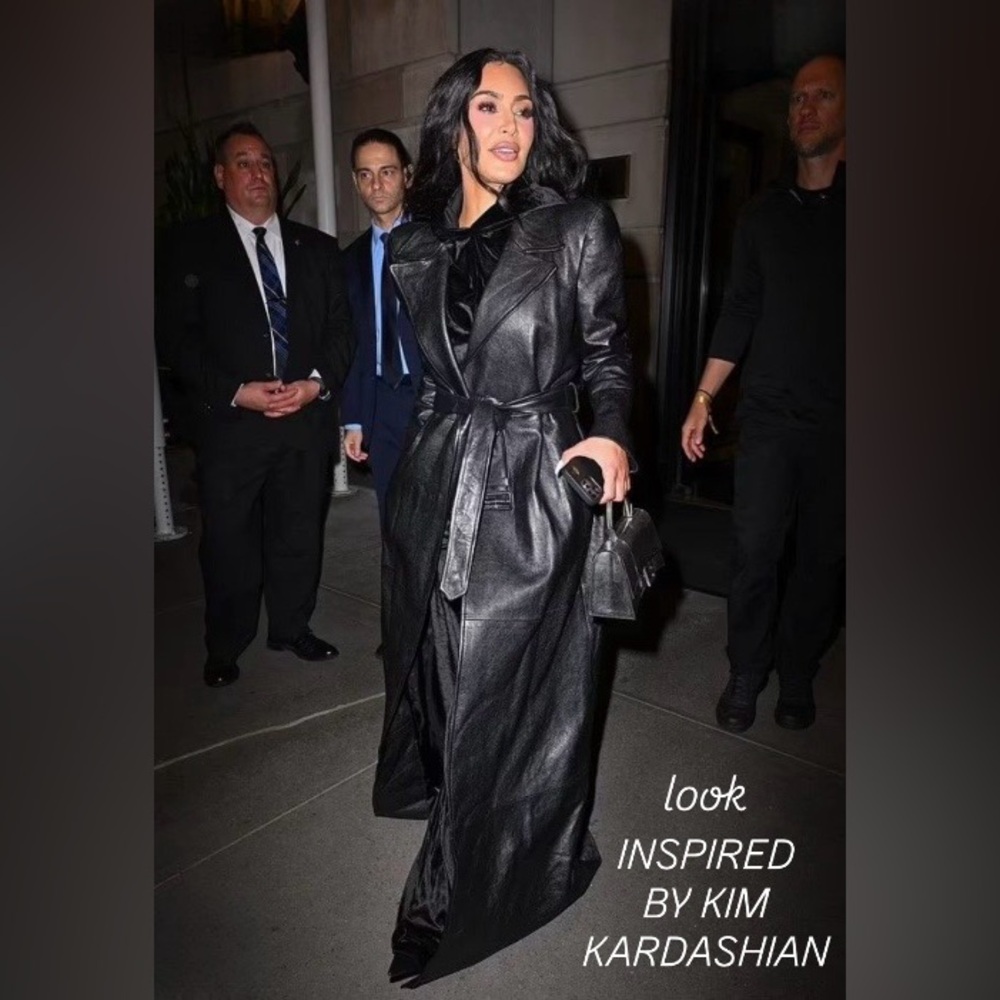 MAXI Elegant Black Leather Trench Coat